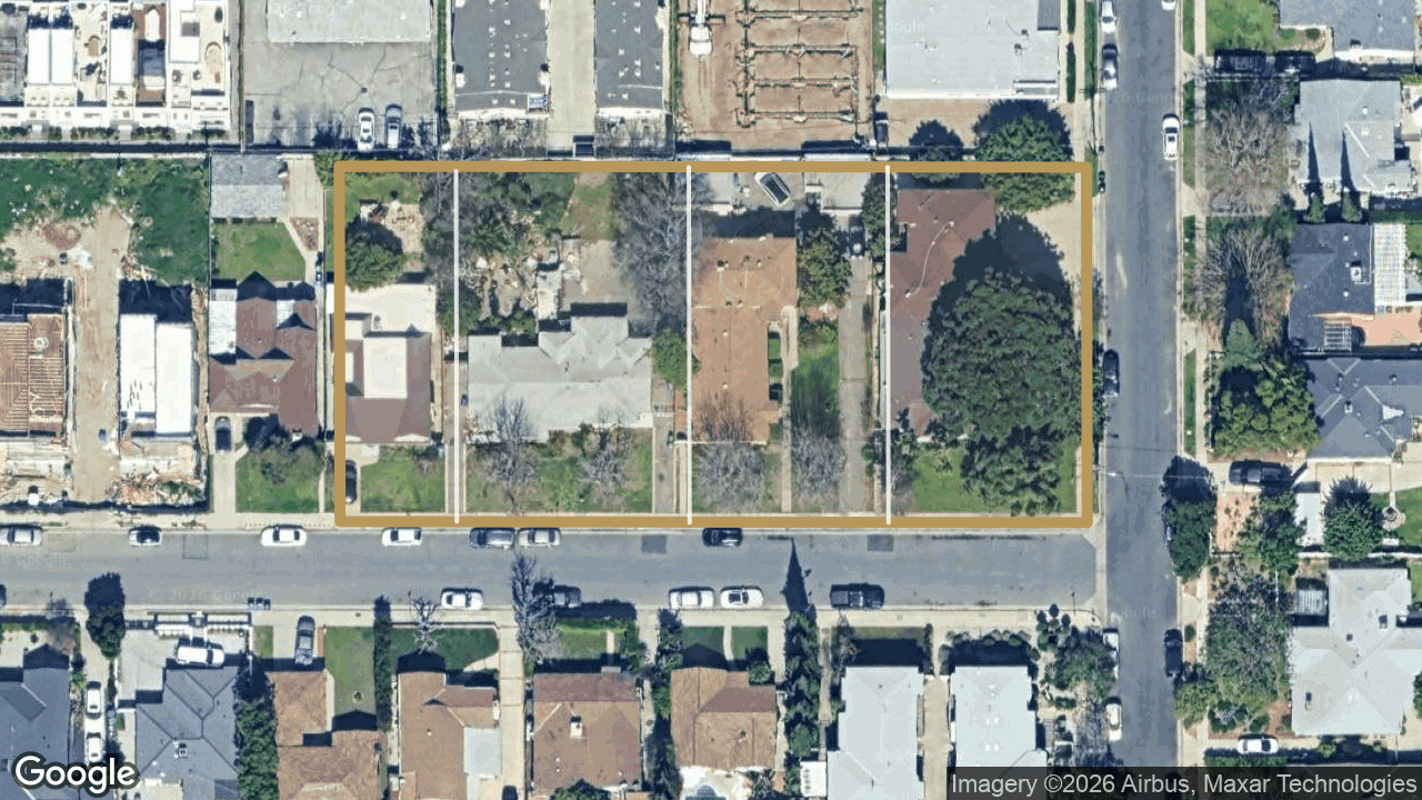 Aerial view of the 4603 Denny Avenue assemblage outlined in gold